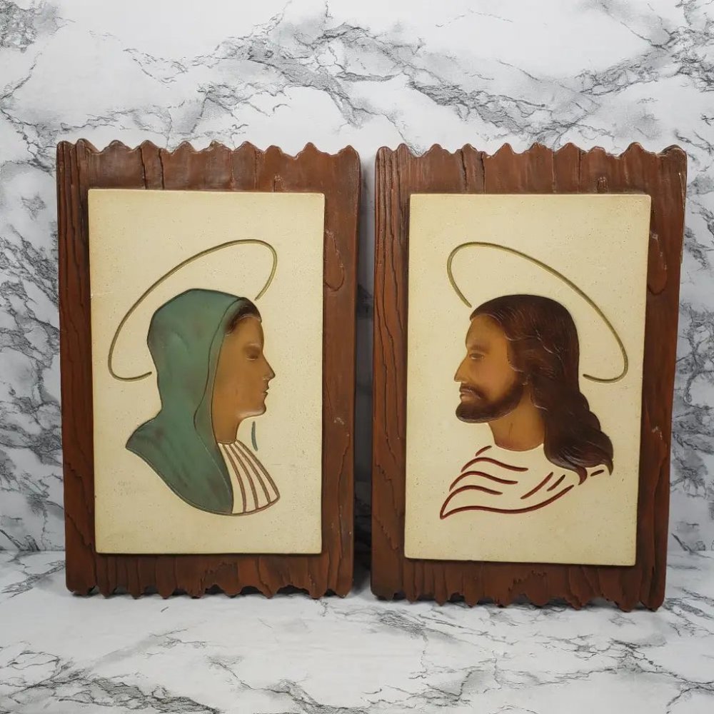 Angeli Artcraft Mary Jesus Reverse Relief Wall Art Vintage